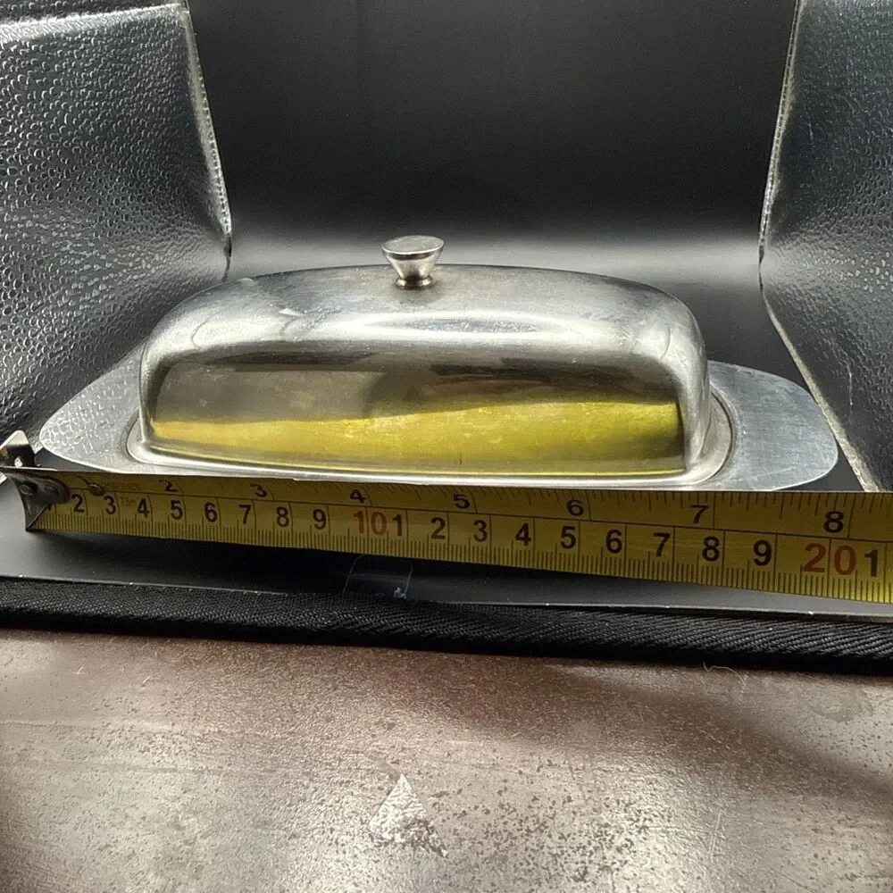 3 Piece Stainless Steel Covered Butter Dish Glass Insert/lid Mid century Modern